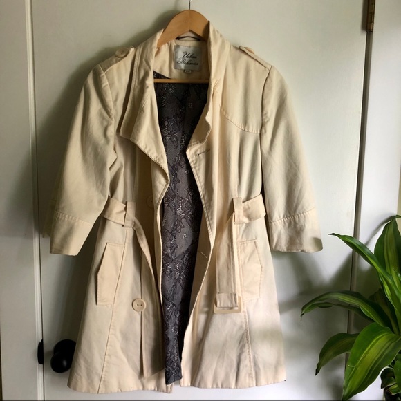 Cream button belted coat floral lined - Picture 5 of 6